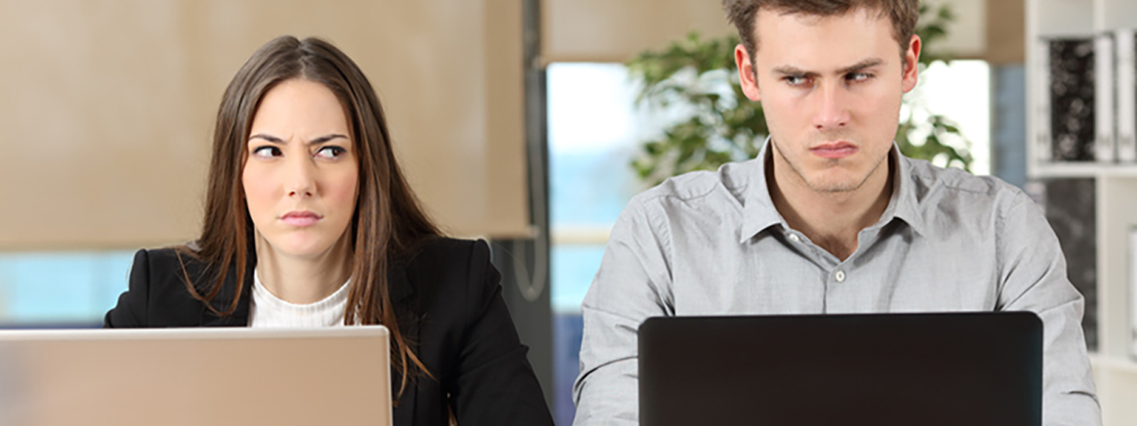 tense coworkers glare at each other